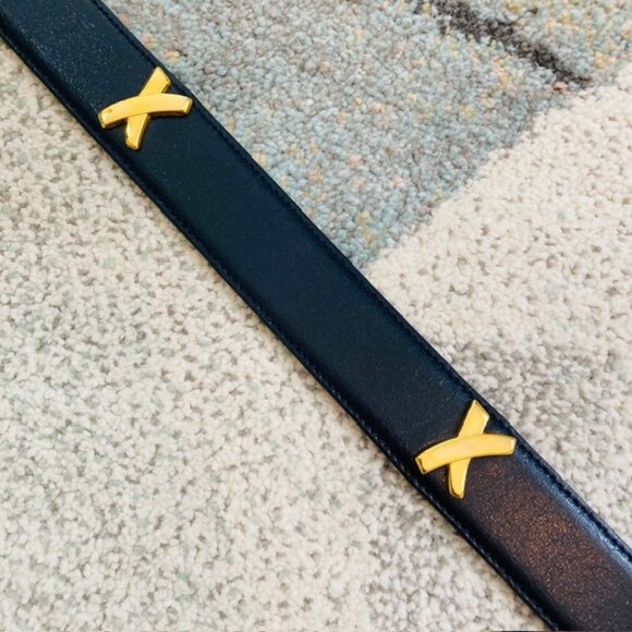 Paloma Picasso Vintage Womens Medium 75 Made in Italy Black Gold Leather Belt - Picture 10 of 16